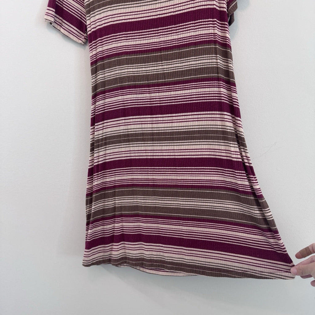 Entro Striped Tie Front Dress Women’s Large Ribbed Burgundy Boho Boutique Dress