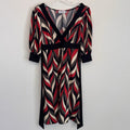 Trixxi Womens S Retro Abstract Geometric Print V-Neck Tie Back Dress Made in USA