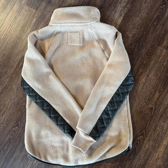 AF Abercrombie Fitch Pullover Snap Fleece Soft Beige Tan Womens Size Small