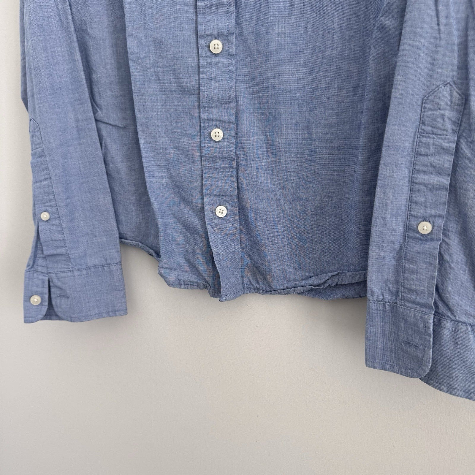 Hollister Mens Button Up Shirt Small Blue Oxford Cotton Casual Logo