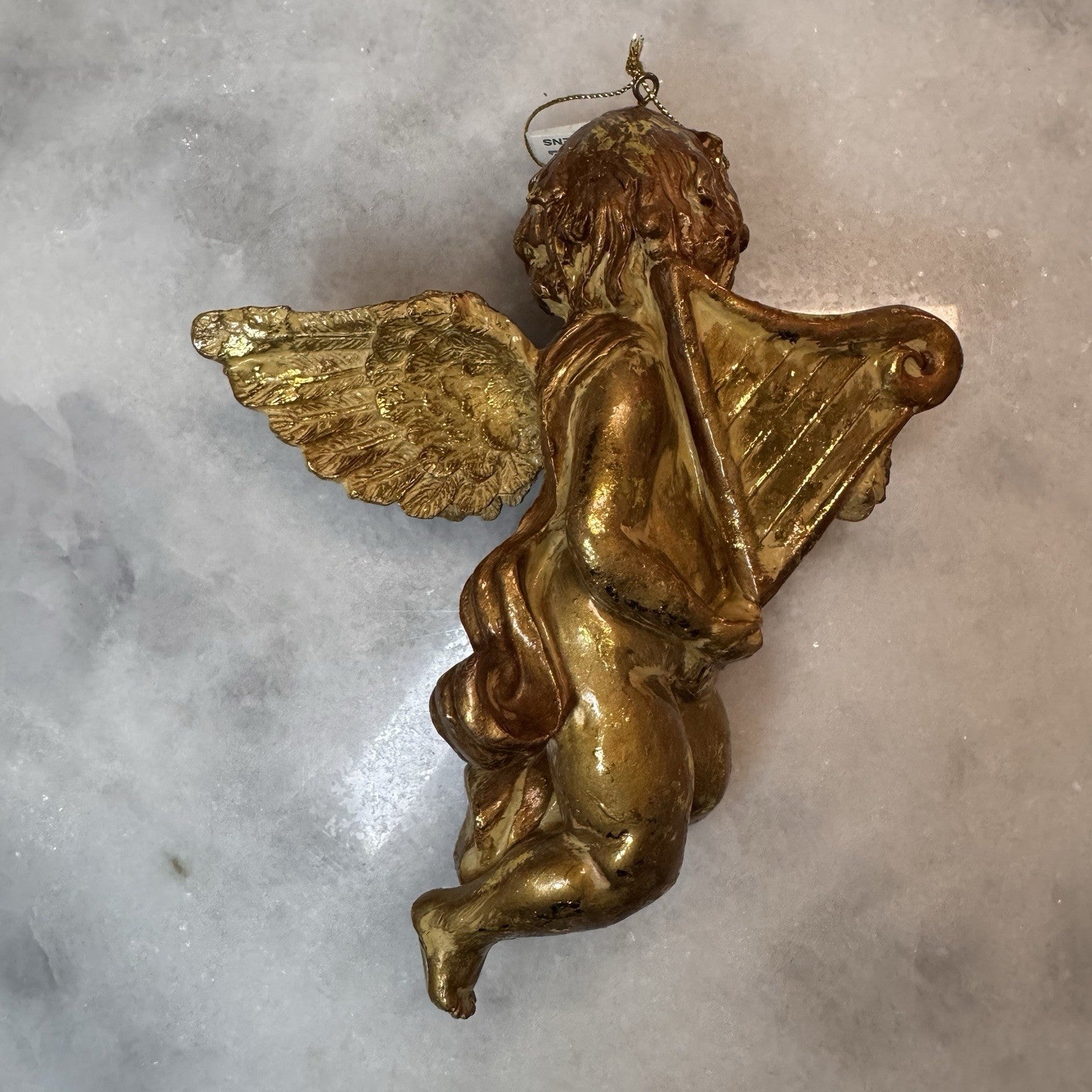 Gold Cherub Angel Ornament Harp Vintage Christmas Decor