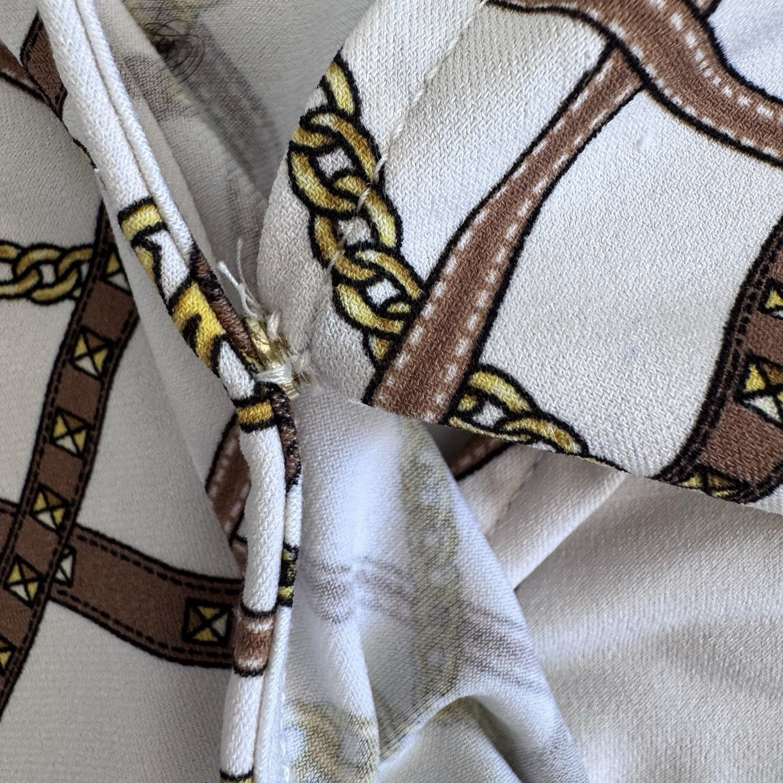 Michael Michael Kors Chain Print Wrap Top Womens Large White Gold Stretch