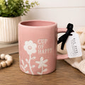 Rae Dunn “Cup Of Happy” Pink Floral Mug Artisan Collection New