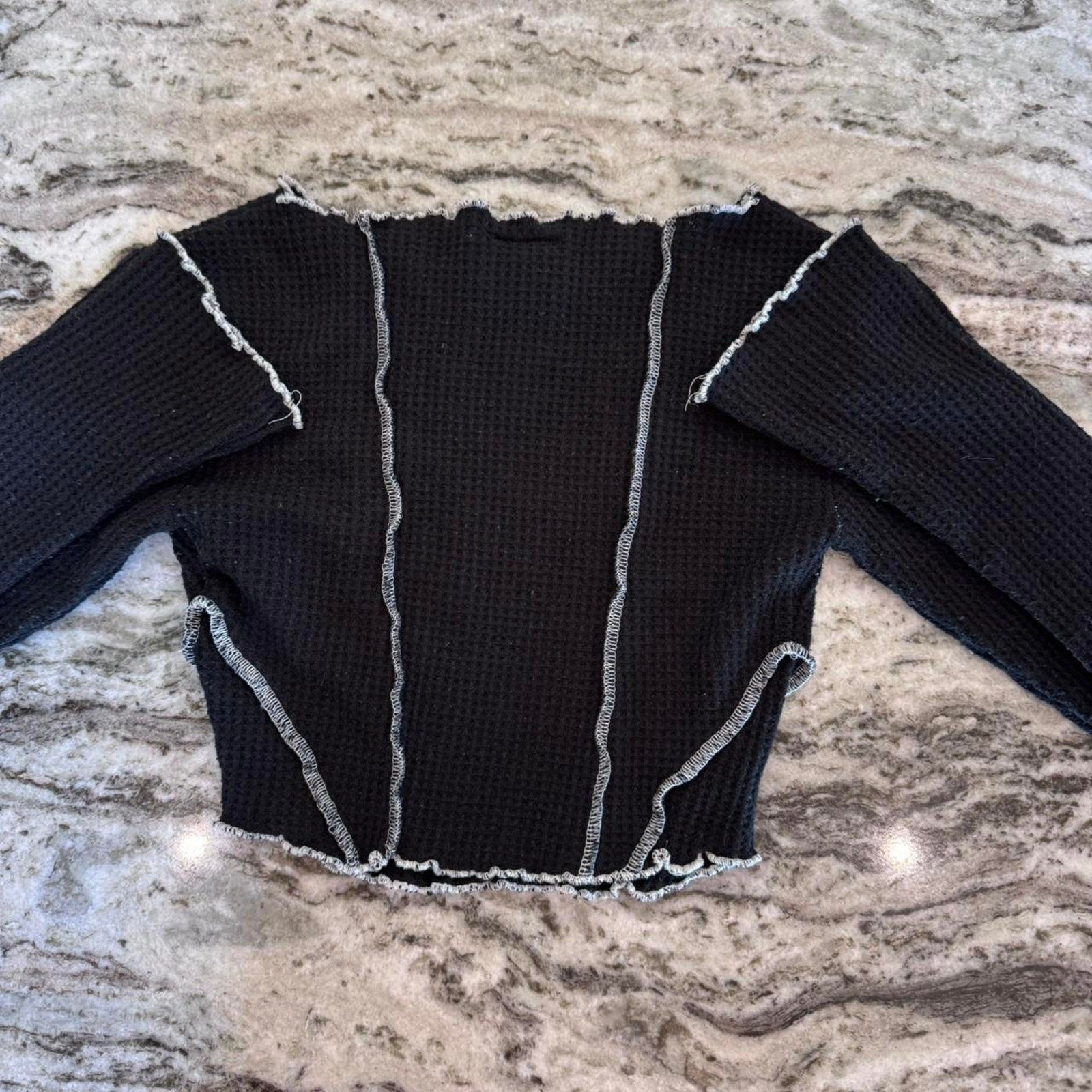 Urban Outfitters Out From Under Black Thermal Seamed Long Sleeve Crop Top  Sz xS