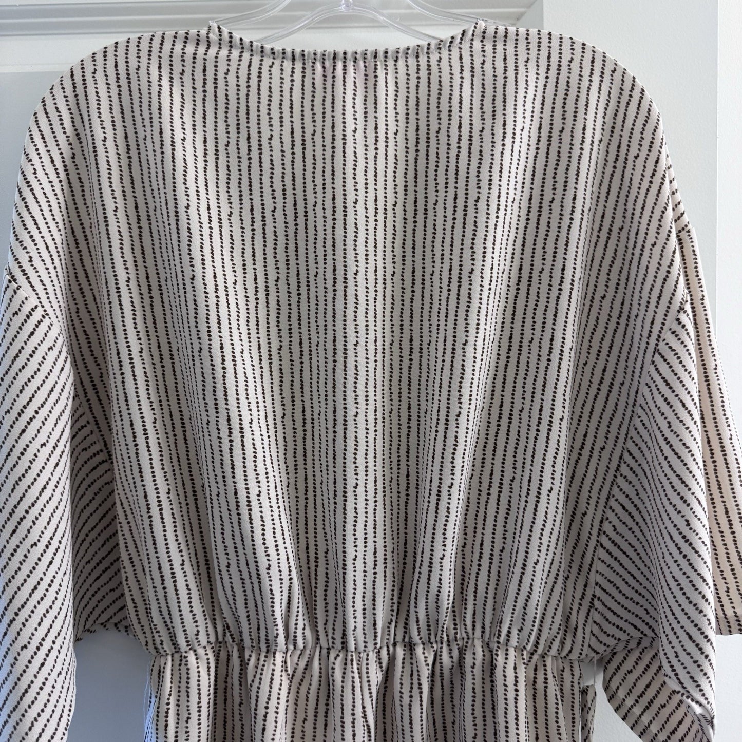 Pink Lily Womens Romper Small Kimono Sleeve Beige Black Stripe Wrap