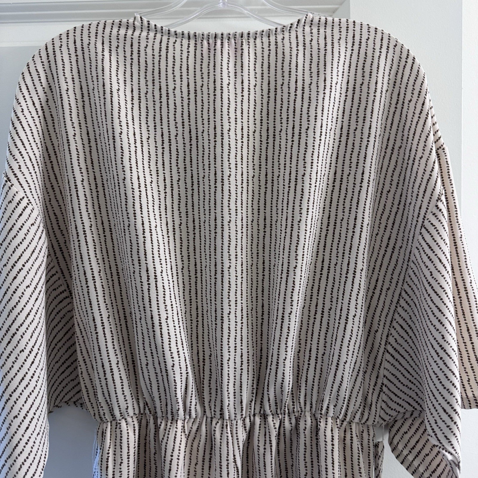 Pink Lily Womens Romper Small Kimono Sleeve Beige Black Stripe Wrap