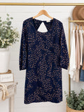 Everly Women’s Bird Print Shift Dress Medium Blue Pink 3/4 Sleeve Keyhole