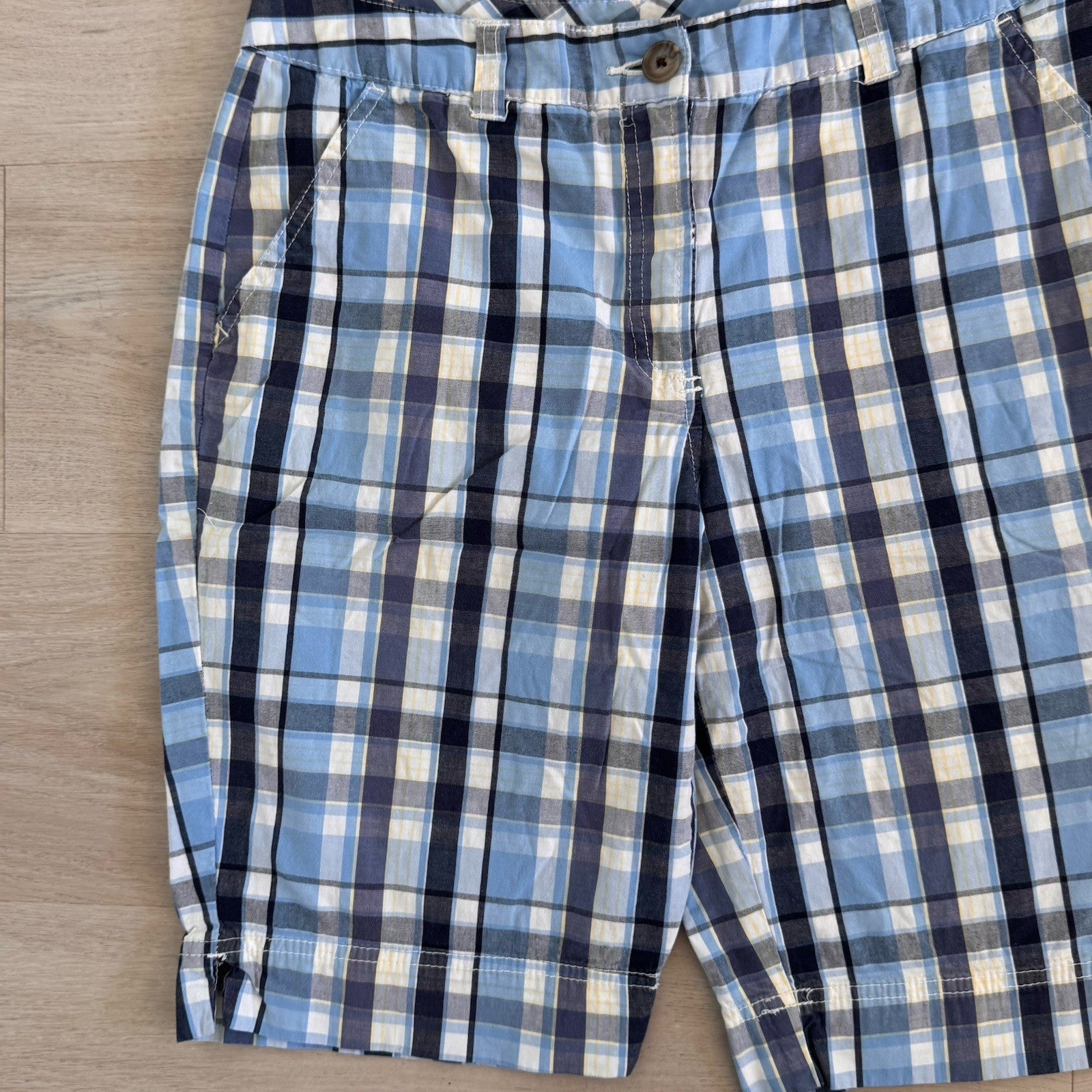 Kimi & Rogers Plaid Bermuda Shorts Womens 8P Blue Y2K Cotton Blend