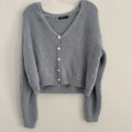Nasty Gal Y2K Fuzzy Knit Cropped Cardigan Gray V Neck Button M