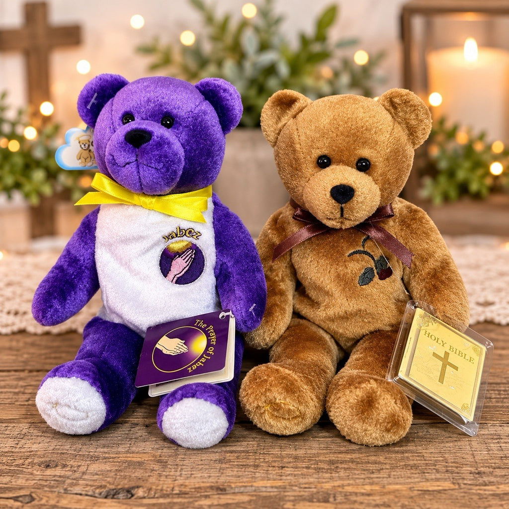 Holy Bears Lot of 2 Prayer of Jabez & Holy Bible Plush Bears 2000 2004 Tags VTG