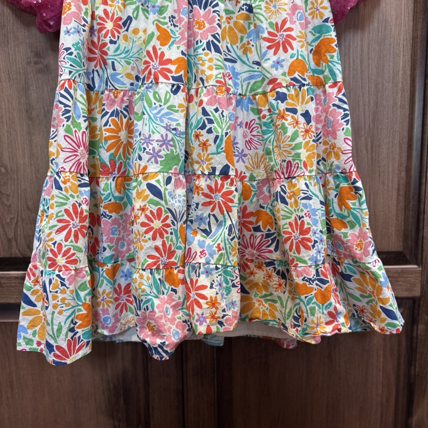 Blue B. Collection Floral Babydoll Dress Size S Colorful Puff Sleeve Sequin