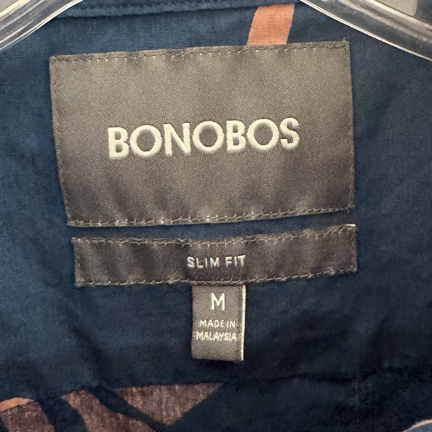 Bonobos Mens Slim Fit Shirt M Navy Pink Zebra Print Short Sleeve Cotton