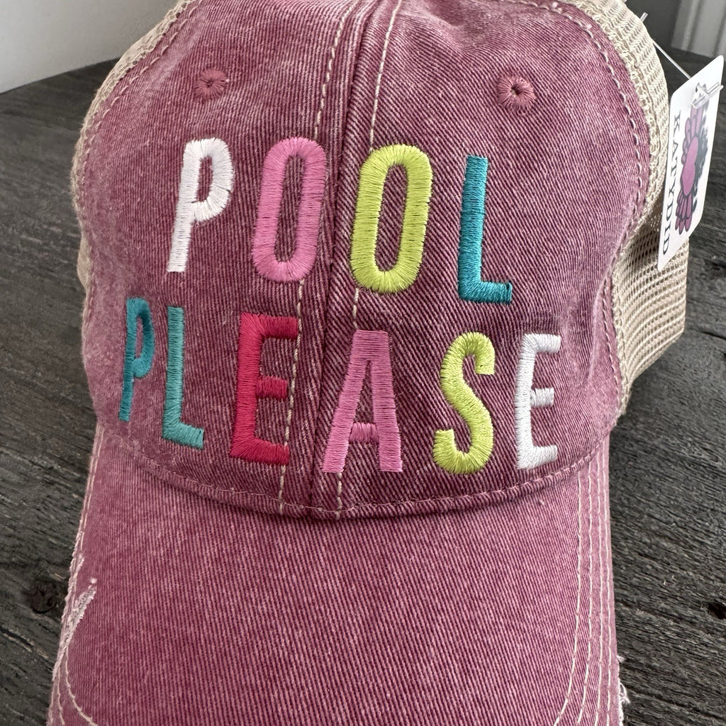 Pool Please Hat KatyDid Pink Trucker Distressed Mesh Snapback Cap NWT Boutique