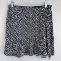 Abercrombie Wrap Mini Skirt Womens M Black White Print Ruffle Tie