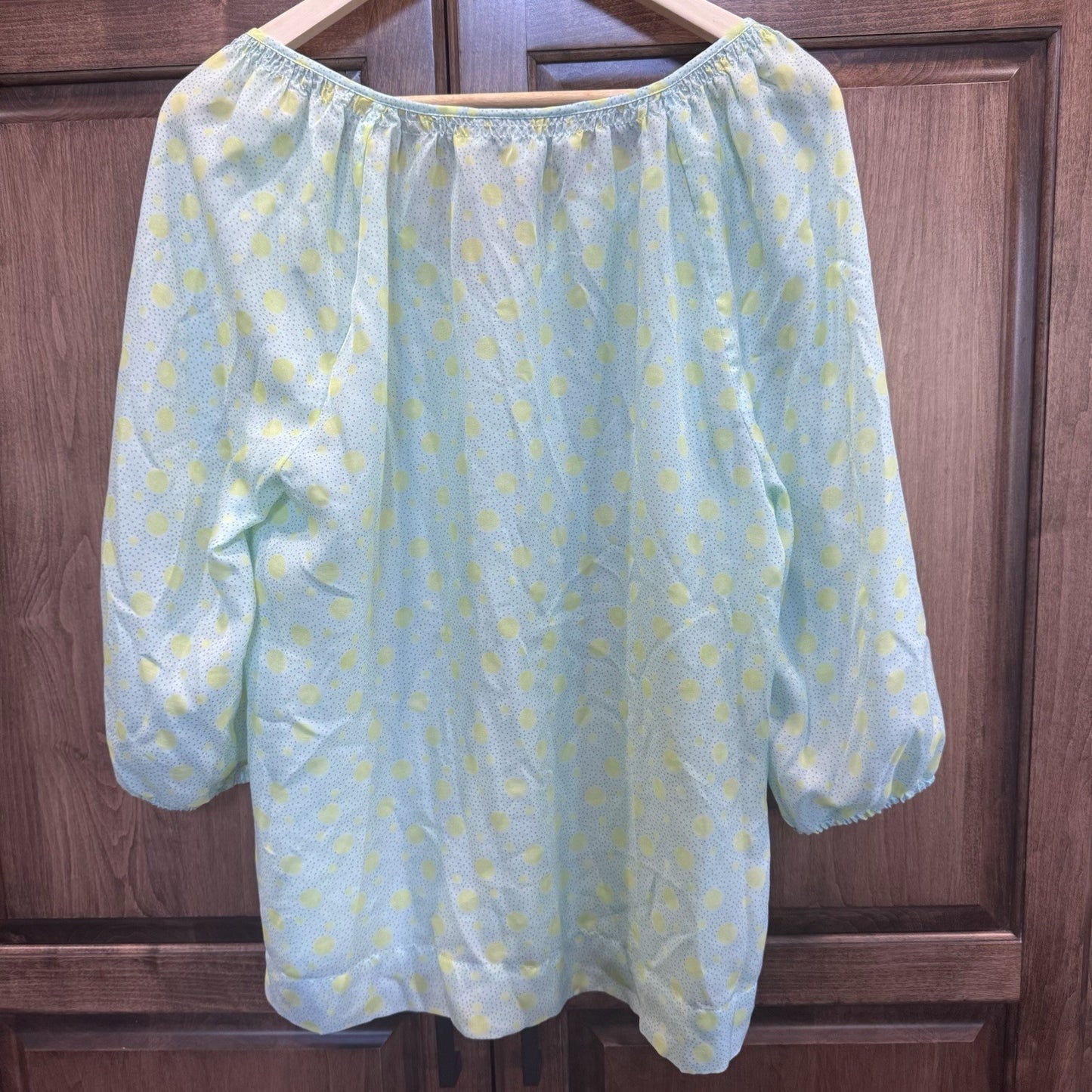 LOFT Women’s Blouse Large Green Polka Dot Peasant Top Long Sleeve Boho Sheer