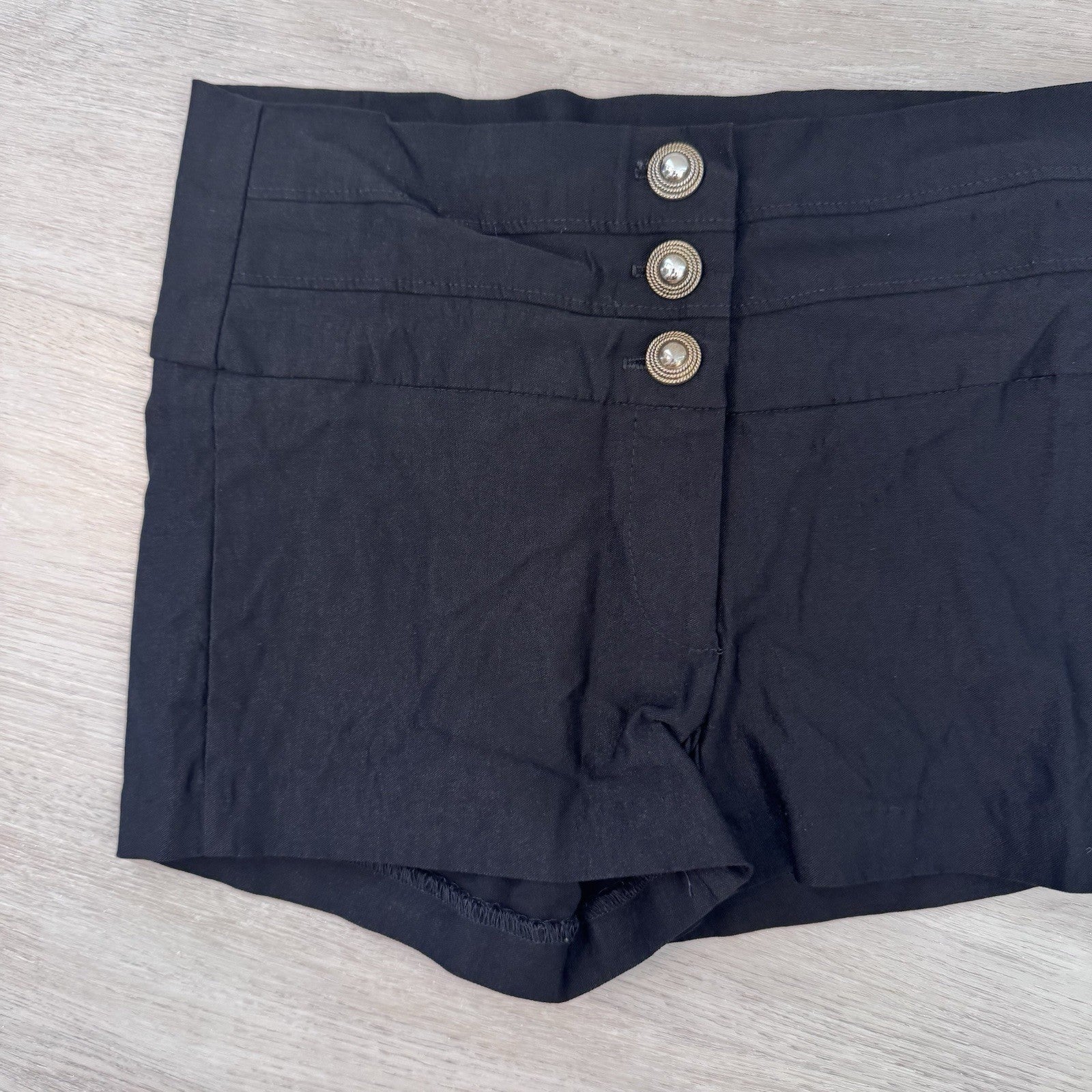 Body Central Black High Waist Sailor Shorts Gold Button Stretch Women’s S Y2K