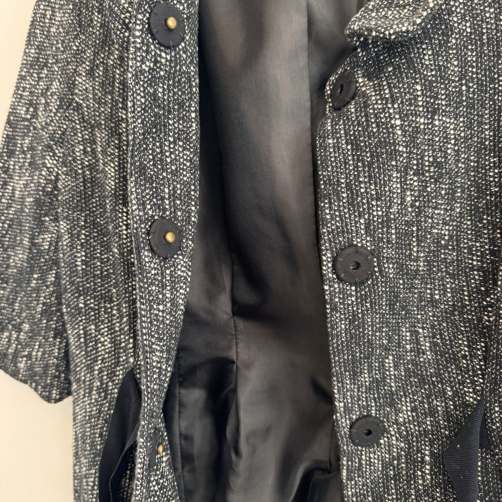 Talbots Petites Tweed Skirt Suit Set 2P 4P Black White Textured Bow Jacket