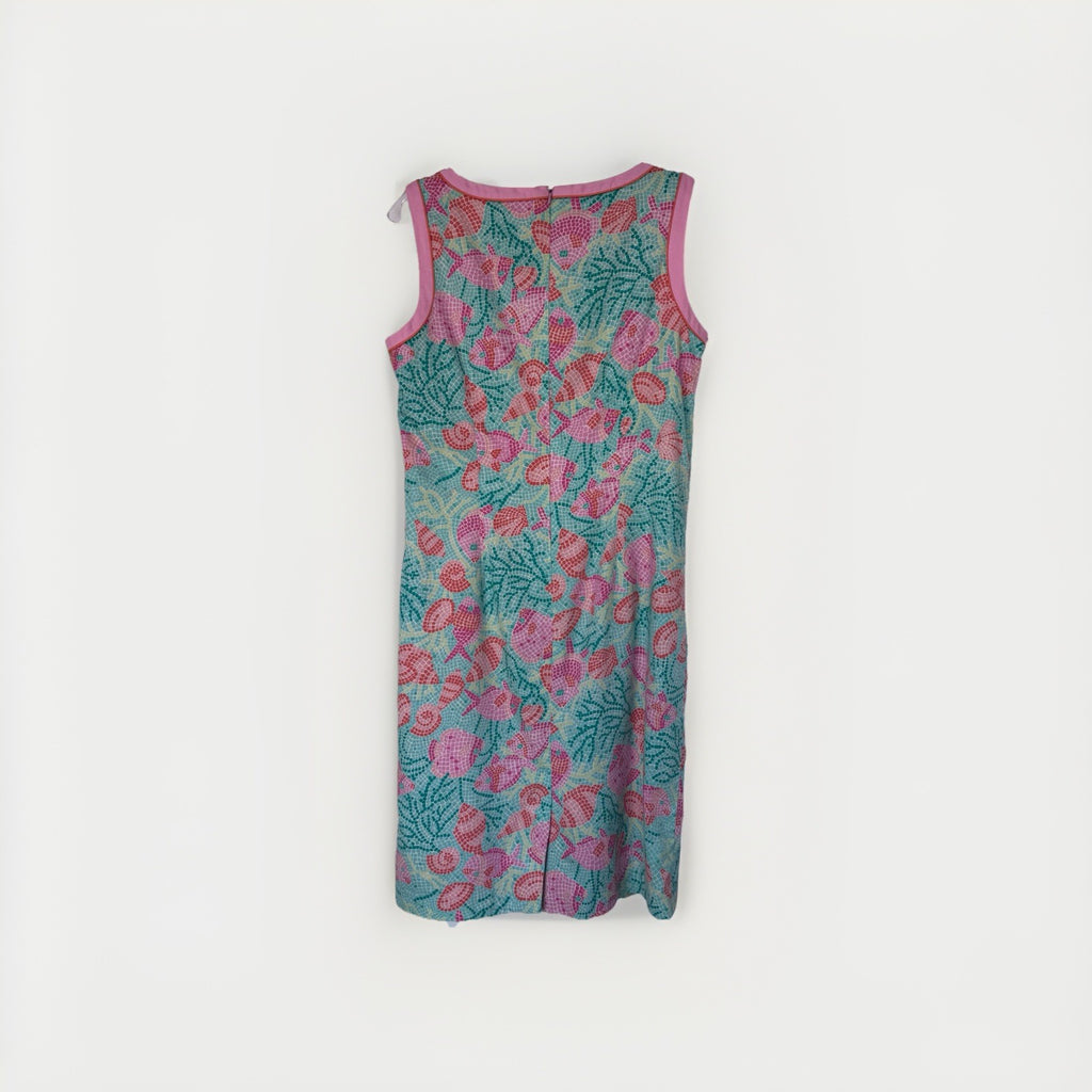 Talbots Sleeveless Shell Print Dress – Size 10 – Pink & Teal Mosaic 