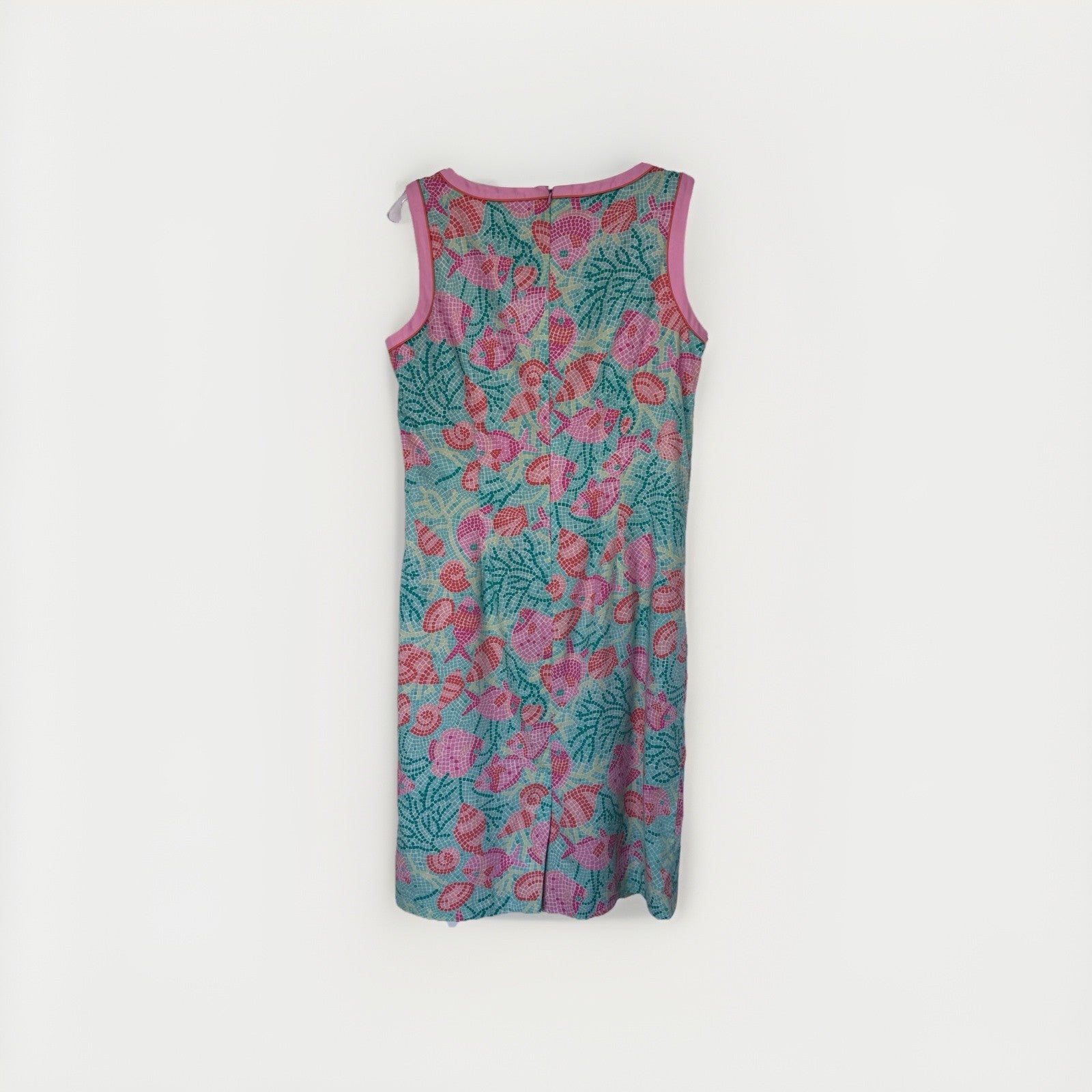 Talbots Sleeveless Shell Print Dress – Size 10 – Pink & Teal Mosaic 