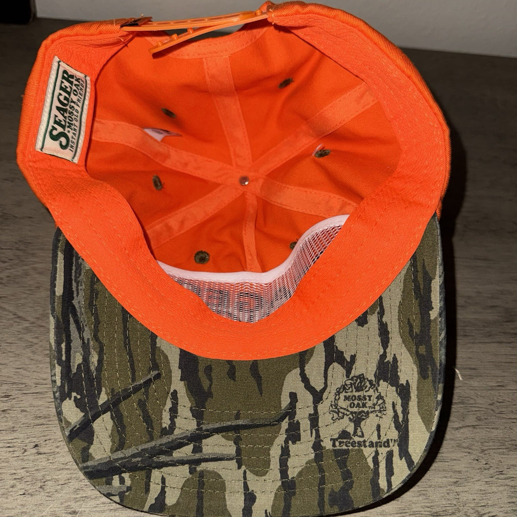 Seager Mossy Oak Blaze Orange Hunting Snapback Hat Cap NWT Treestand Camo