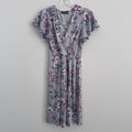 Paper Doll Women’s Floral Wrap Dress Gray Pink Flutter Sleeve Size M