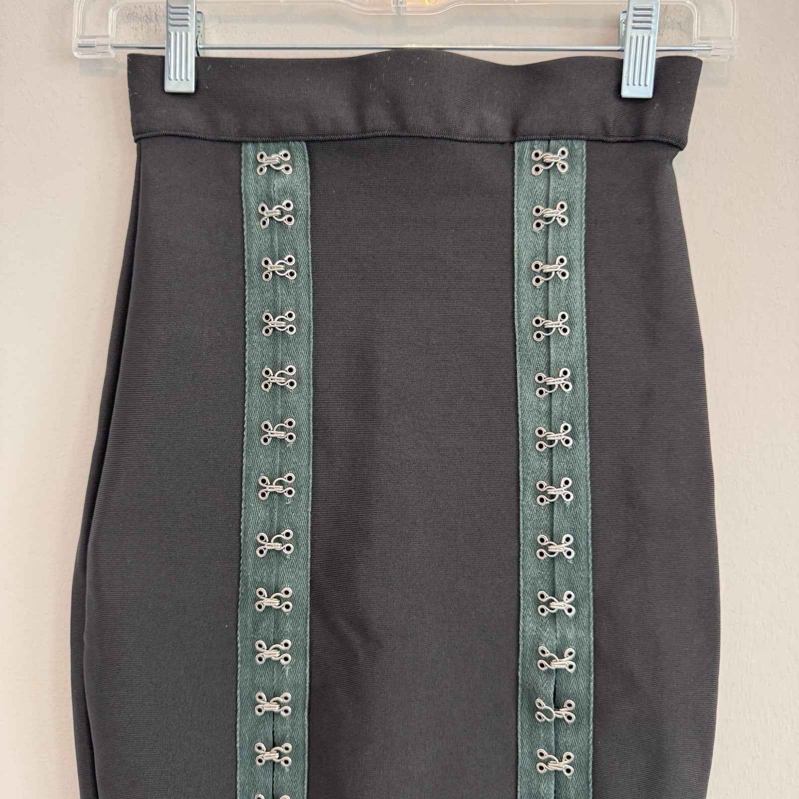 WOW Couture Black Bandage Pencil Skirt Hook & Eye Front Detail Medium M