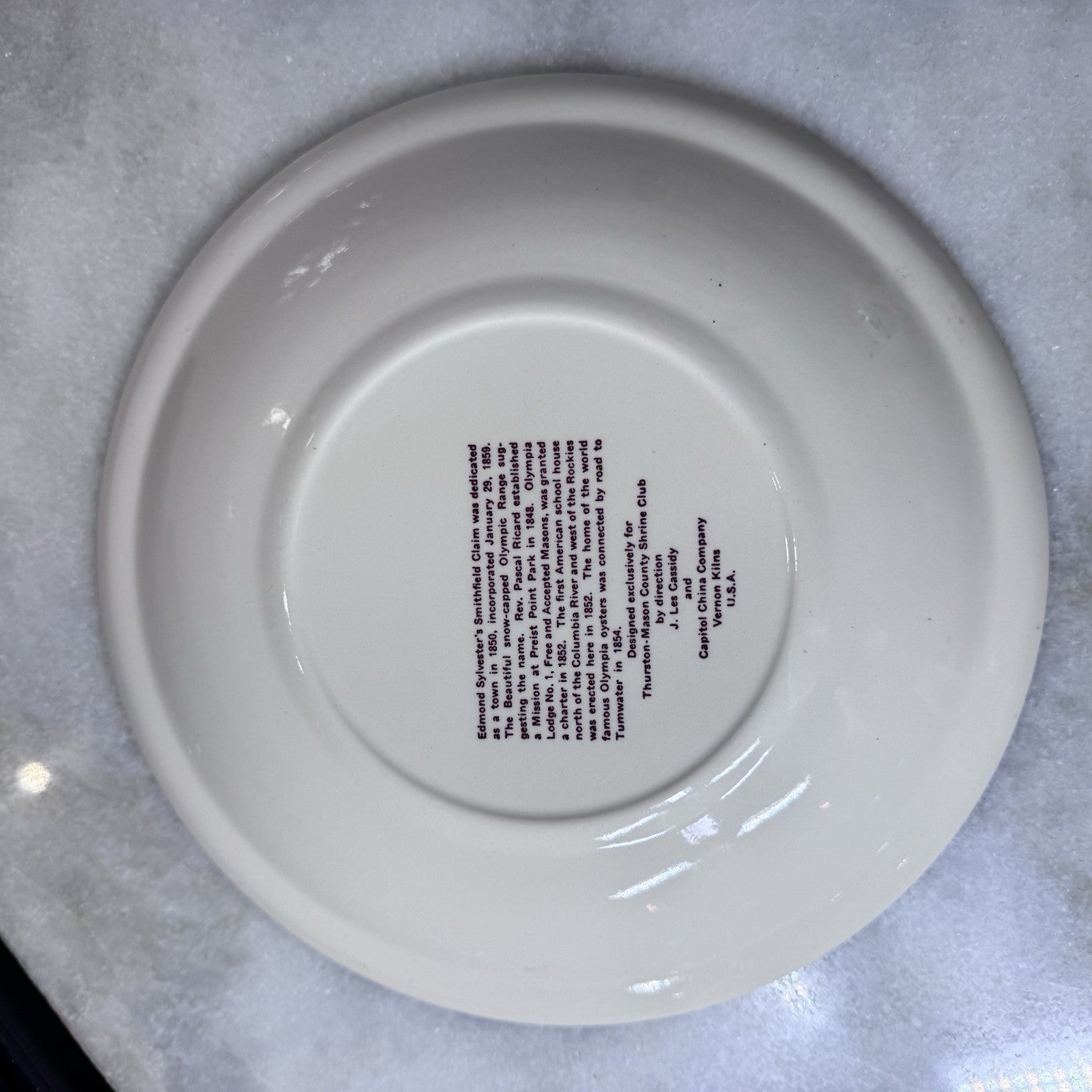 Vintage Olympia Washington First 100 Years 1850-1950 Commemorative Plate 10”