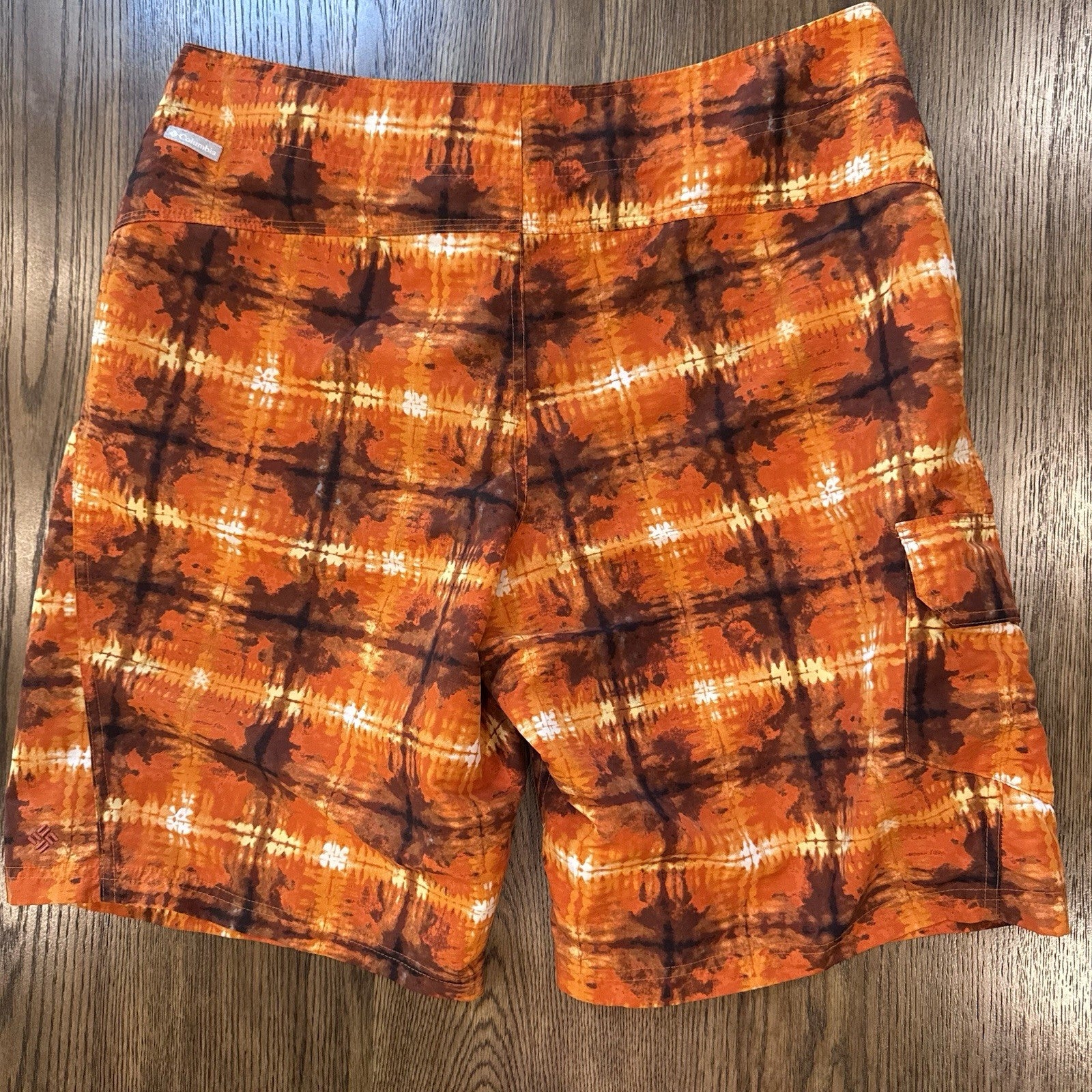 Columbia Omni-Shade Swim Trunks Size 34 Orange Tie-Dye Board Shorts UPF