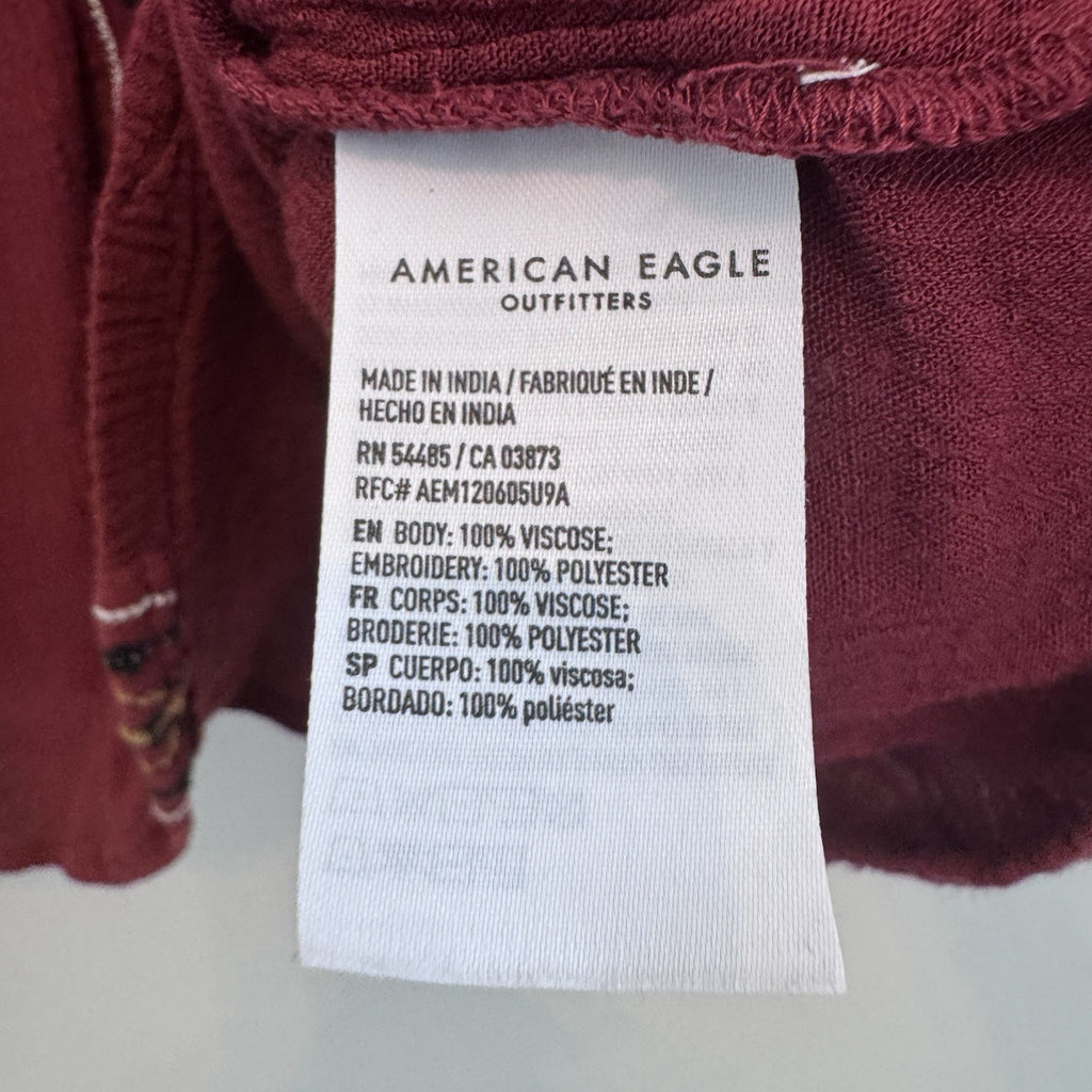 American Eagle Peasant Blouse Womens S Burgundy Embroidered Boho Hippie Casual