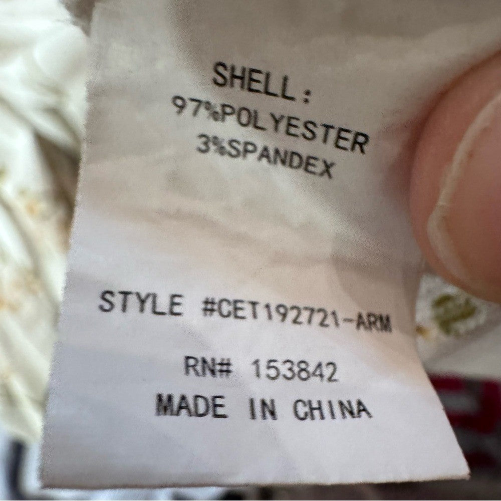 Melloday Floral High Neck Smocked Flutter Sleeve Floral Top Large