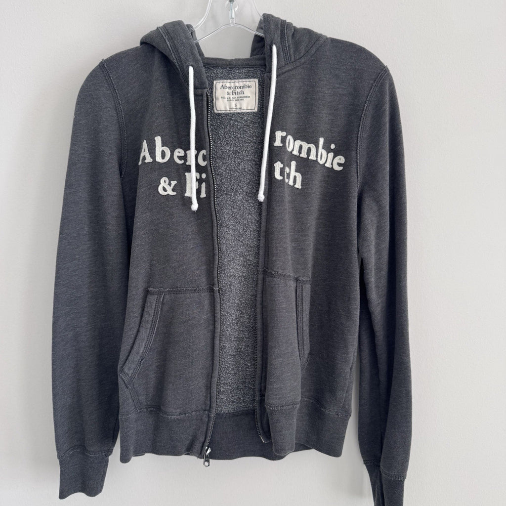 Abercrombie & Fitch Small Gray Logo Zip Up Hoodie/Jacket Y2K