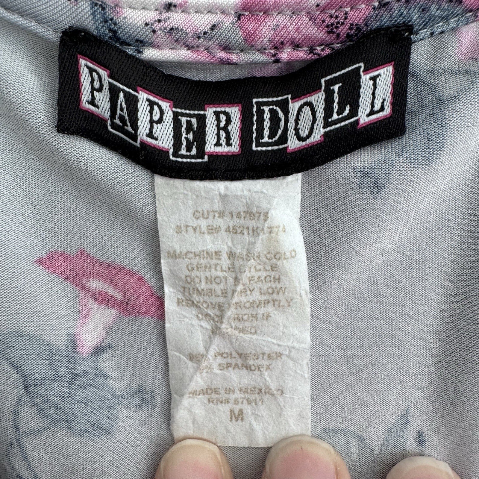 Paper Doll Women’s Floral Wrap Dress Gray Pink Flutter Sleeve Size M
