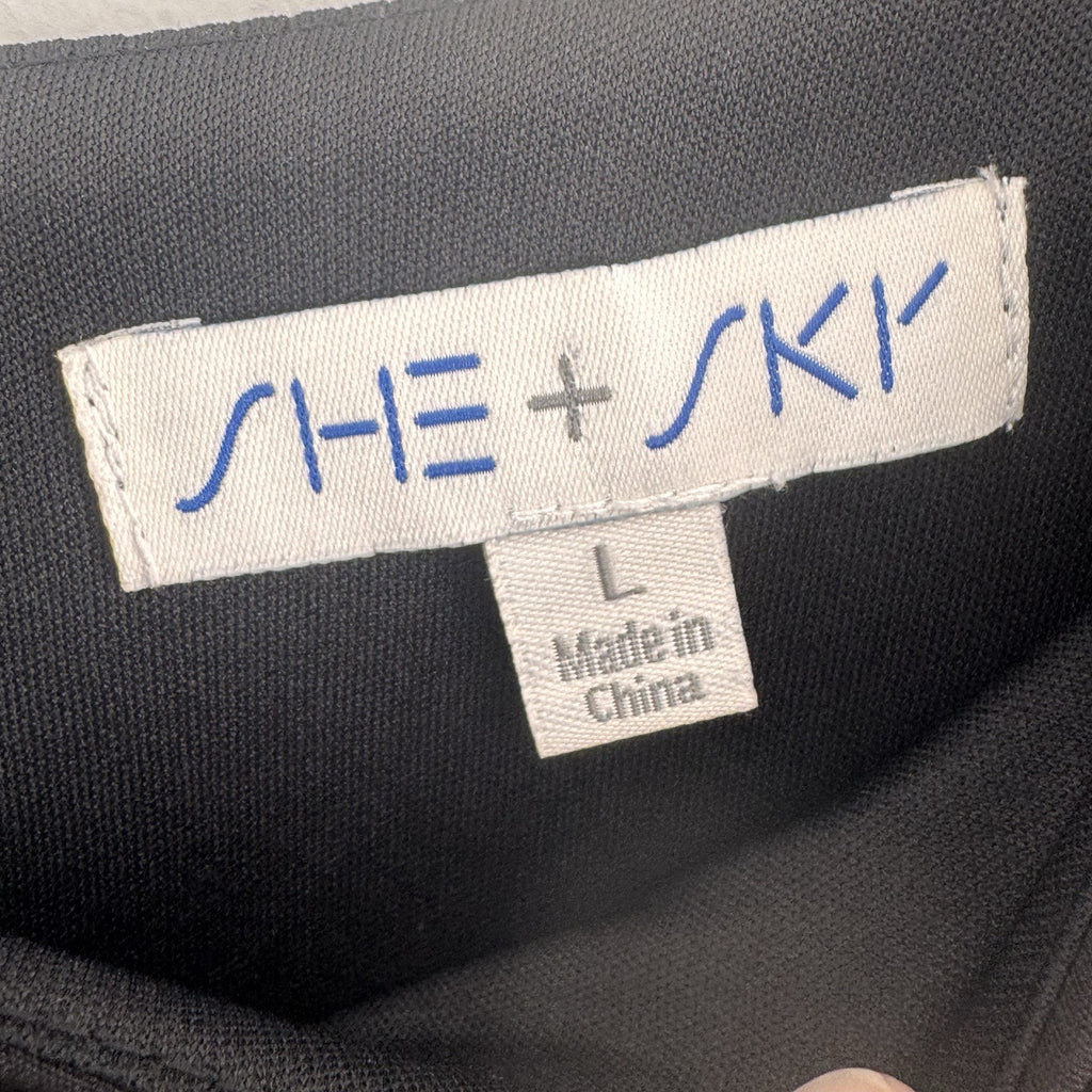 She + Sky Black Short Sleeve Shift Dress Women's Size L Keyhole Back  Boutique