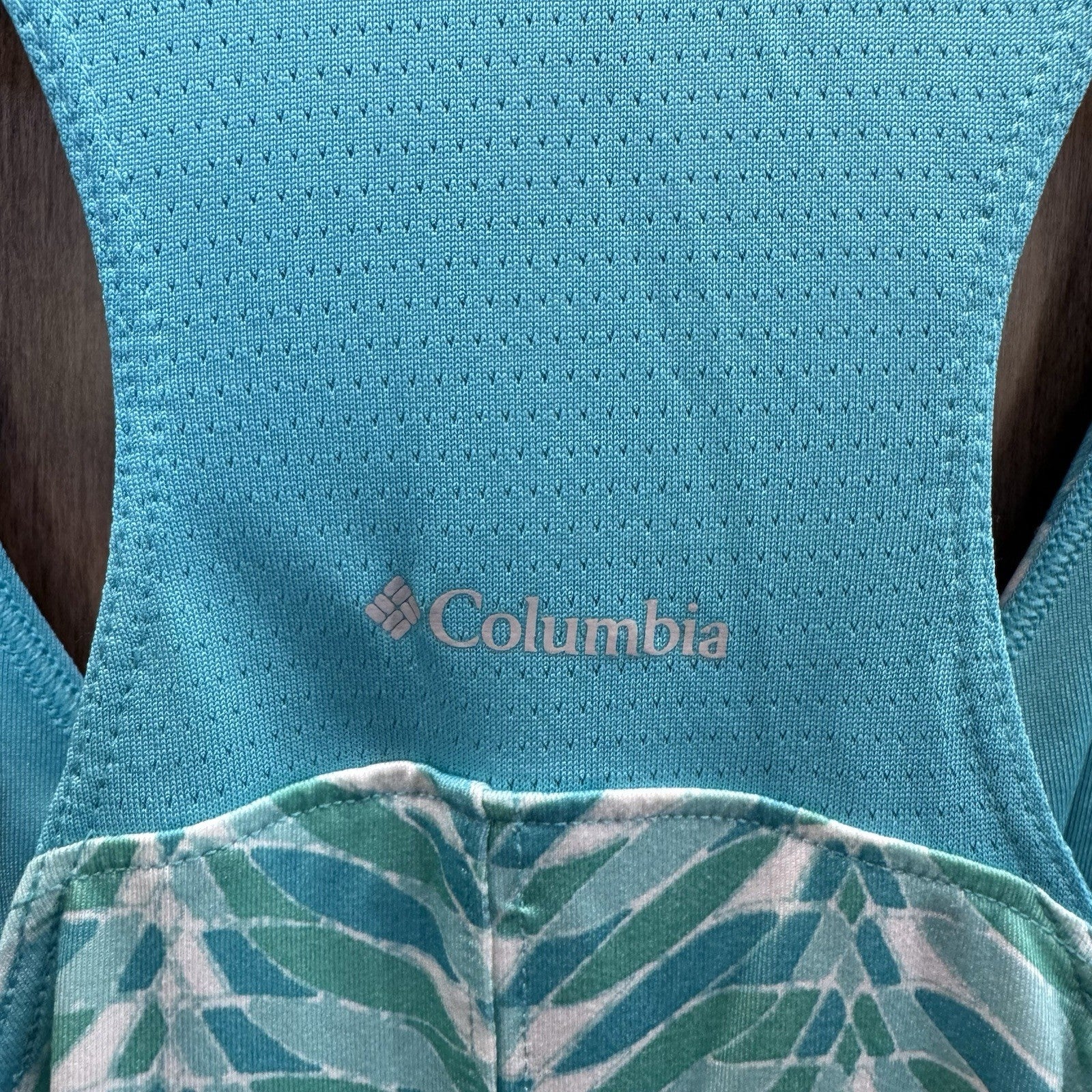 Columbia Omni-Wick Sleeveless Tank Top Small Leaf Print Blue Green Athletic