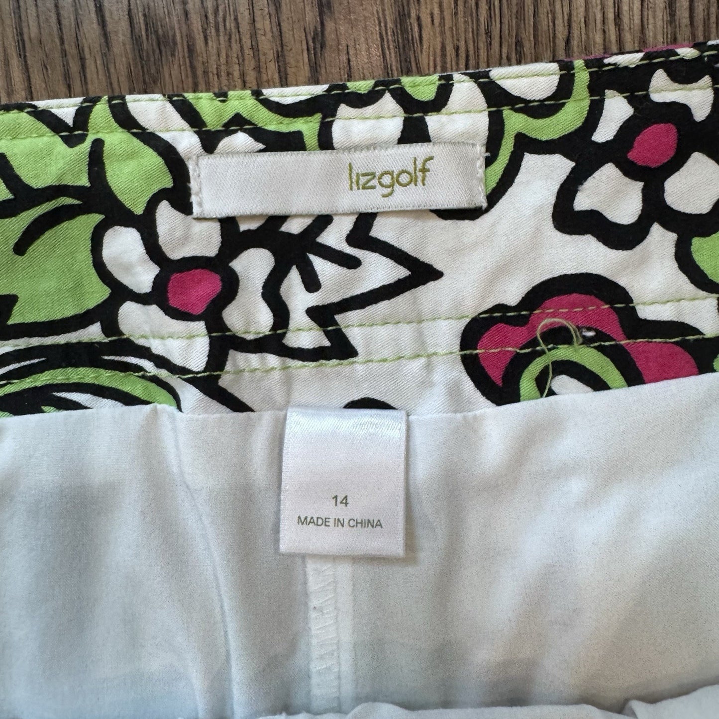 Liz Golf Women’s Floral Skort Size 14 Green Pink White Cotton Stretch