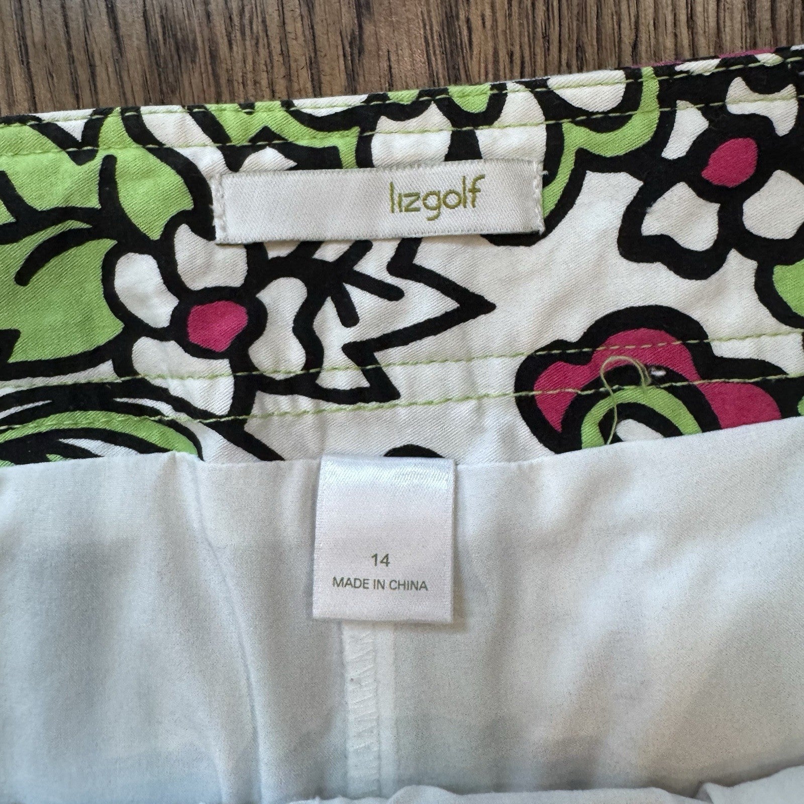 Liz Golf Women’s Floral Skort Size 14 Green Pink White Cotton Stretch