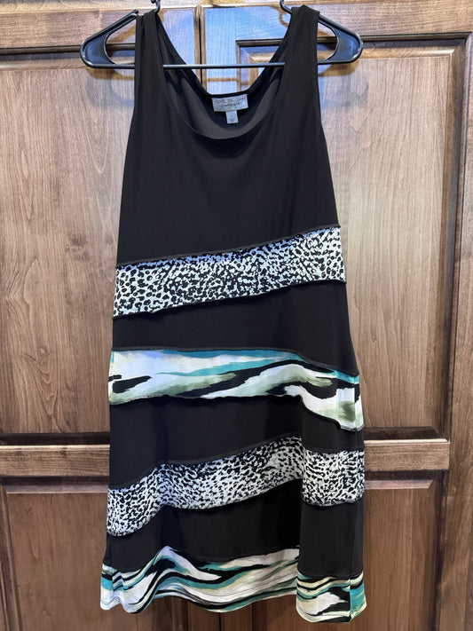 Dressbarn Black Animal Print & Abstract Stripe Sleeveless Dress Women’s Size 6