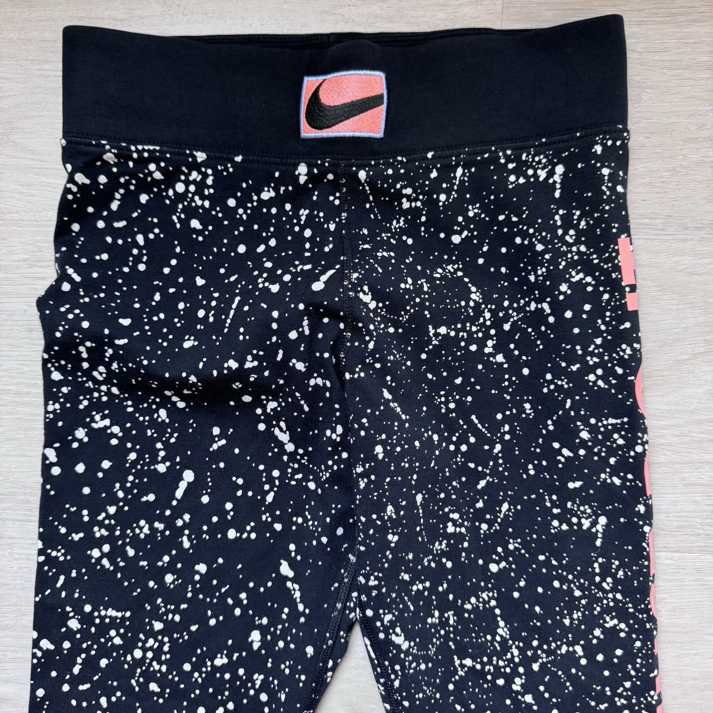 Nike Women’s Leggings Small Black Paint Splatter Blue Swoosh Stretch Athletic