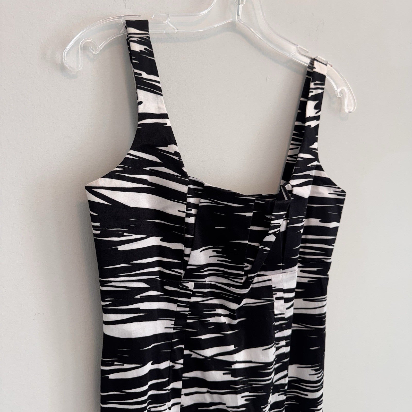 Calvin Klein Women 6 Sheath Dress Abstract Black White Brushstroke Cotton