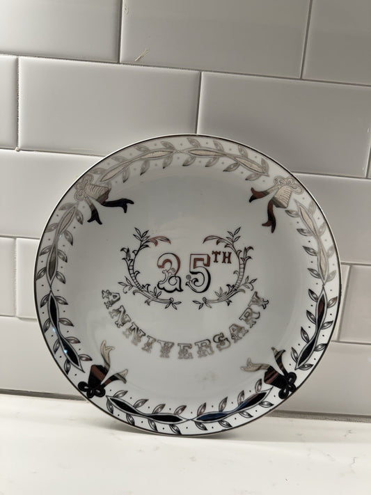Vtg Lefton’s China Silver 25th Anniversary Commemorative Collector Plate Gift