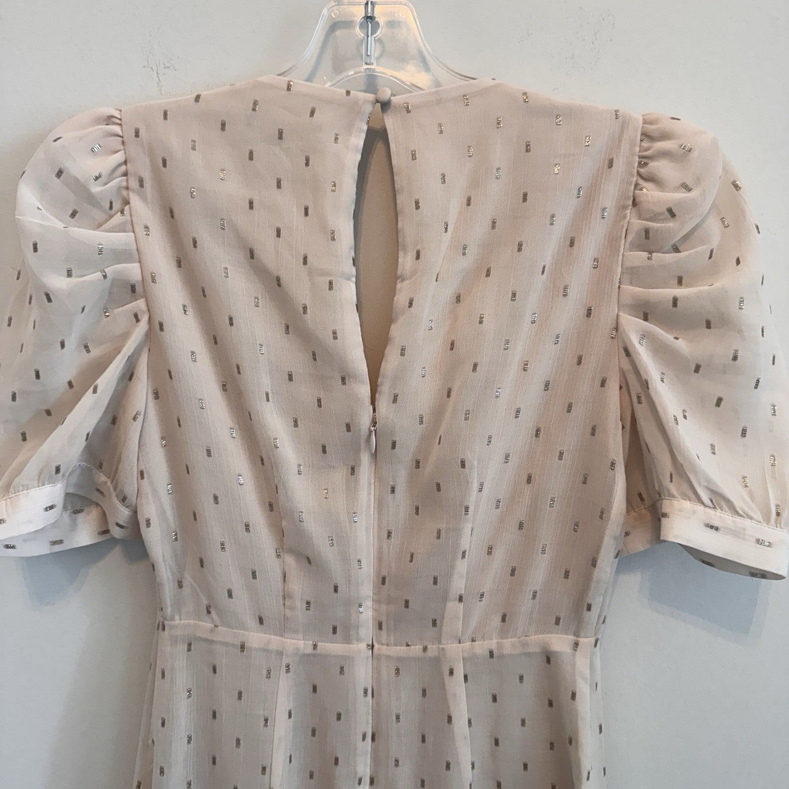 EXPRESS Womens XS, Pink Dress, Metallic Dot Puff Sleeve Fit & Flare, Pre-owned