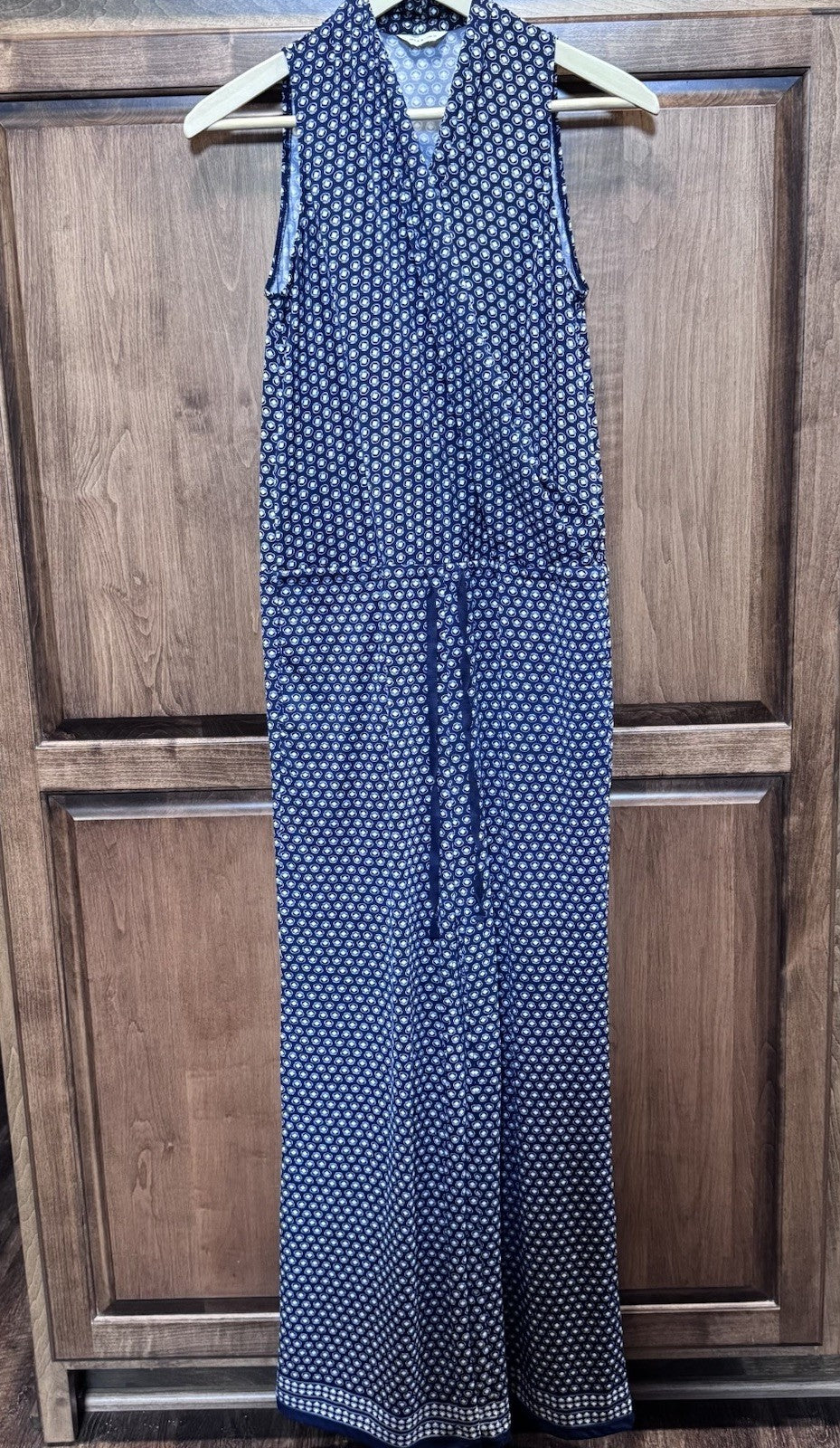 Max Studio Navy Blue Jumpsuit Size Medium Geometric Print