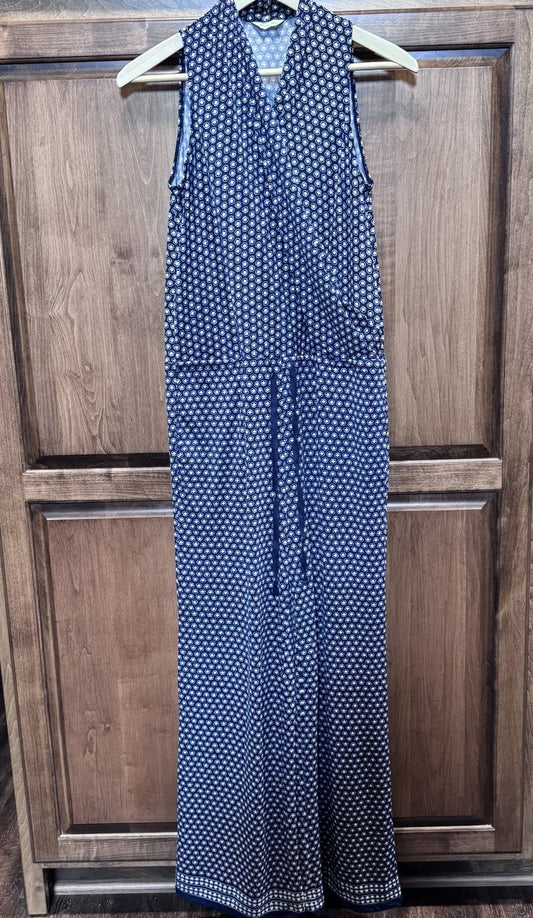 Max Studio Navy Blue Jumpsuit Size Medium Geometric Print