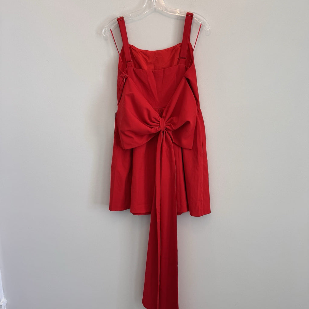 NWT Aura Boutique Womens M Red Dress Oversized Bow Tie Back Open Back