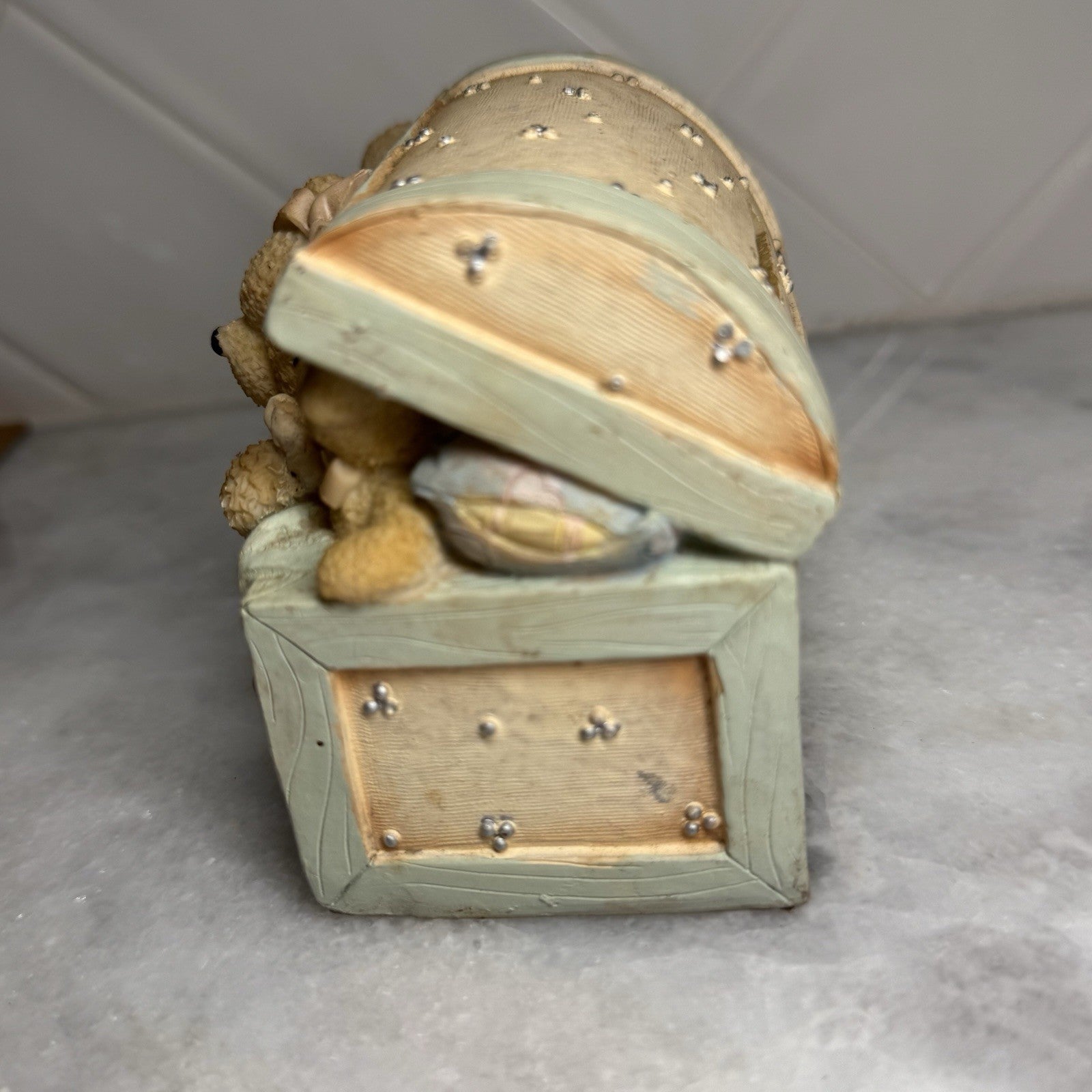 Vintage Teddy Bear Toy Chest Coin Bank Nursery Decor Resin Y2K