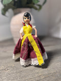 Vintage European Folk Art Doll Hand Painted 6" Souvenir Composition Wooden Base