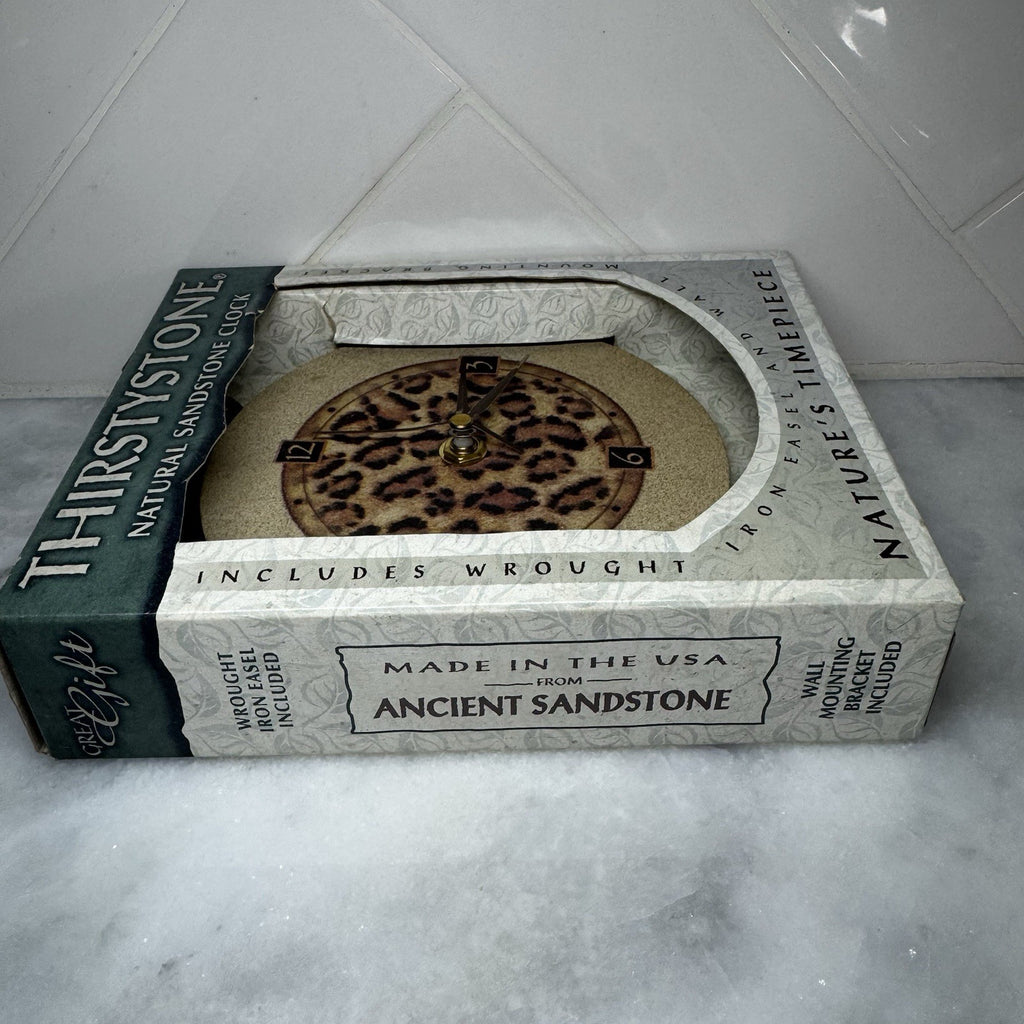 Thirstystone Leopard Print Natural Sandstone Clock New In Box USA
