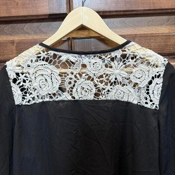 Vintage Wet Seal+ Boho Black Blouse XL Crochet Lace Yoke Sheer Tunic Top