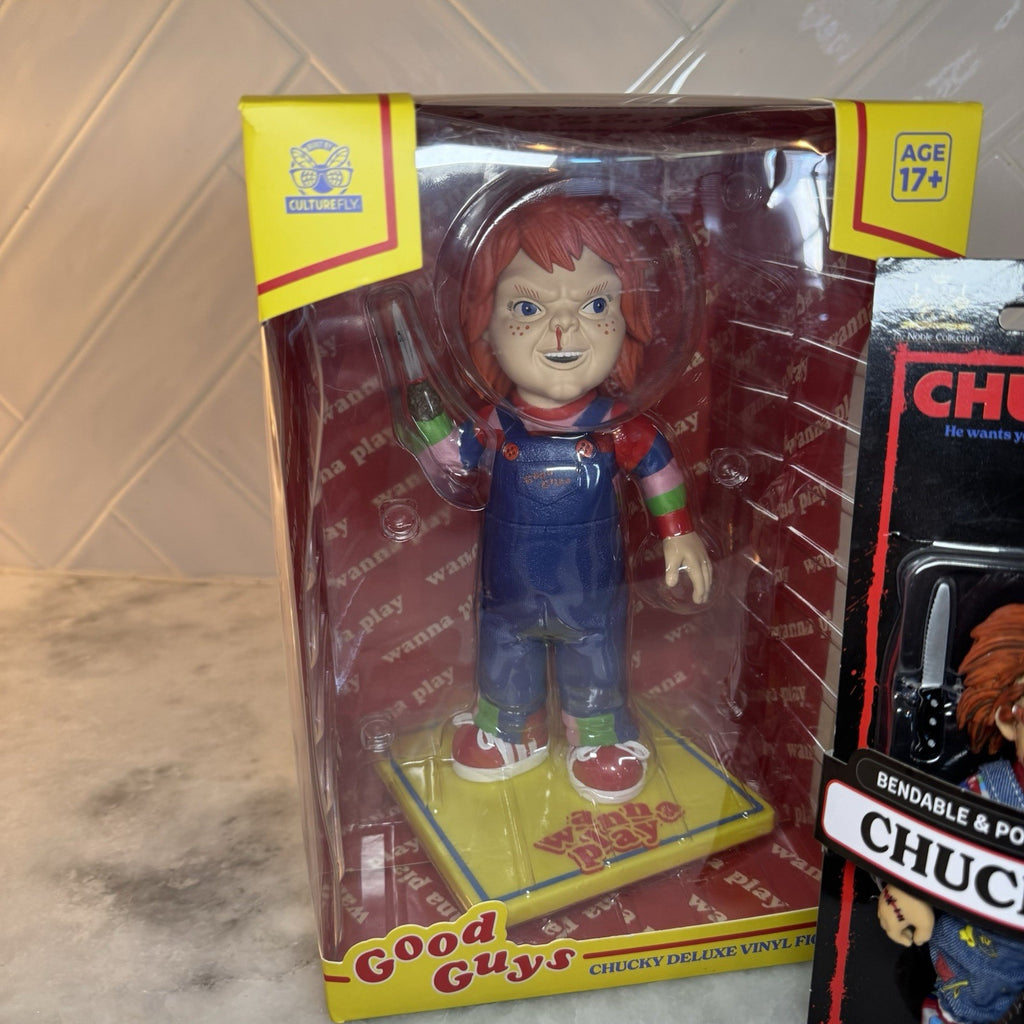 Chucky Horror Collectibles Lot CultureFly Figure Bendyfigs & Paperweight
