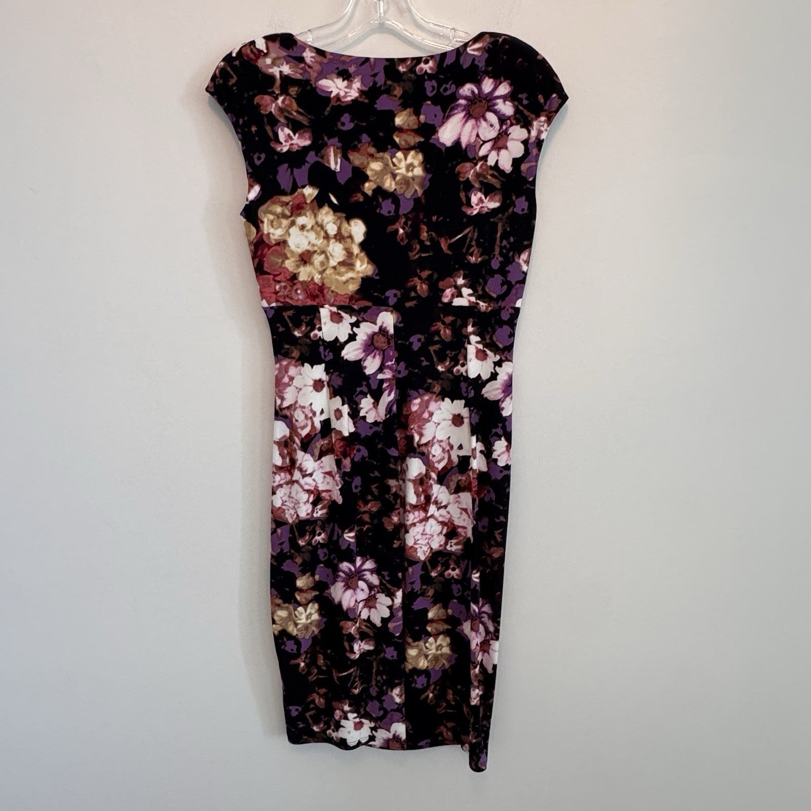 Lauren Ralph Lauren Floral V-Neck Sheath Dress Padded Shoulder Size 4